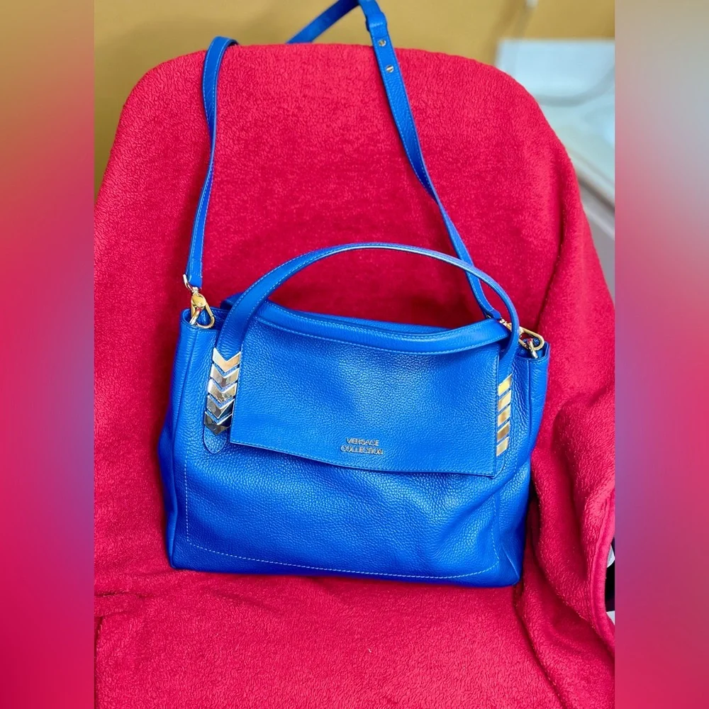 Versace Collection Blue Leather Shoulder Bag - Picture 2 of 8